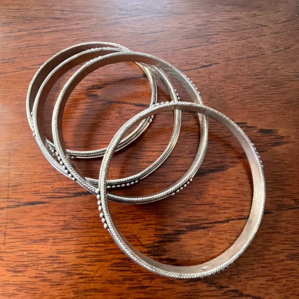 Turkish Silver Tone Bangle Bracelets - image 2